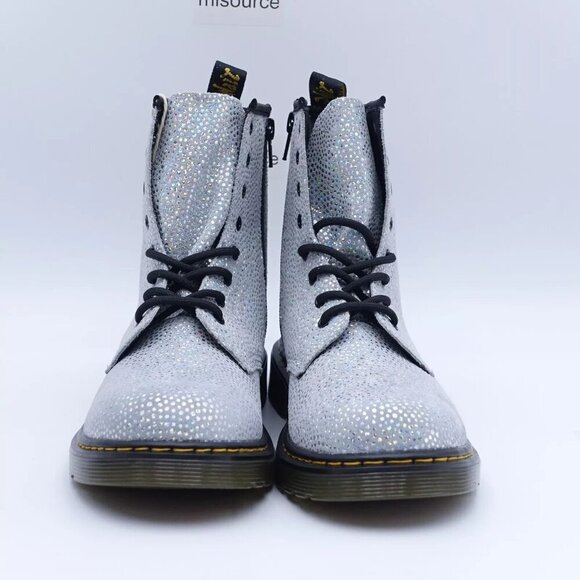 NEW Dr. Martens 1460 Metallic Lace Up Combat Boots Silver Suede - Picture 4 of 9